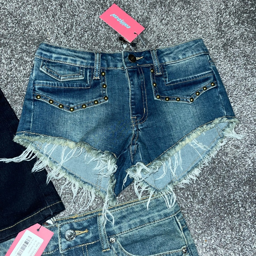 Blue Denim Frayed Shorts